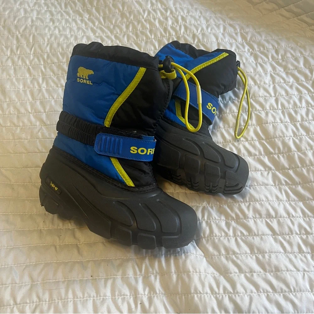 12 Toddler Sorel Kids Blue, Black and Yellow Insulated Snow Boots